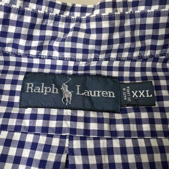 VTG Polo Ralph Lauren Button Down Shirt Mens XXL Blue Gingham Oxford Long Sleeve - Picture 3 of 8